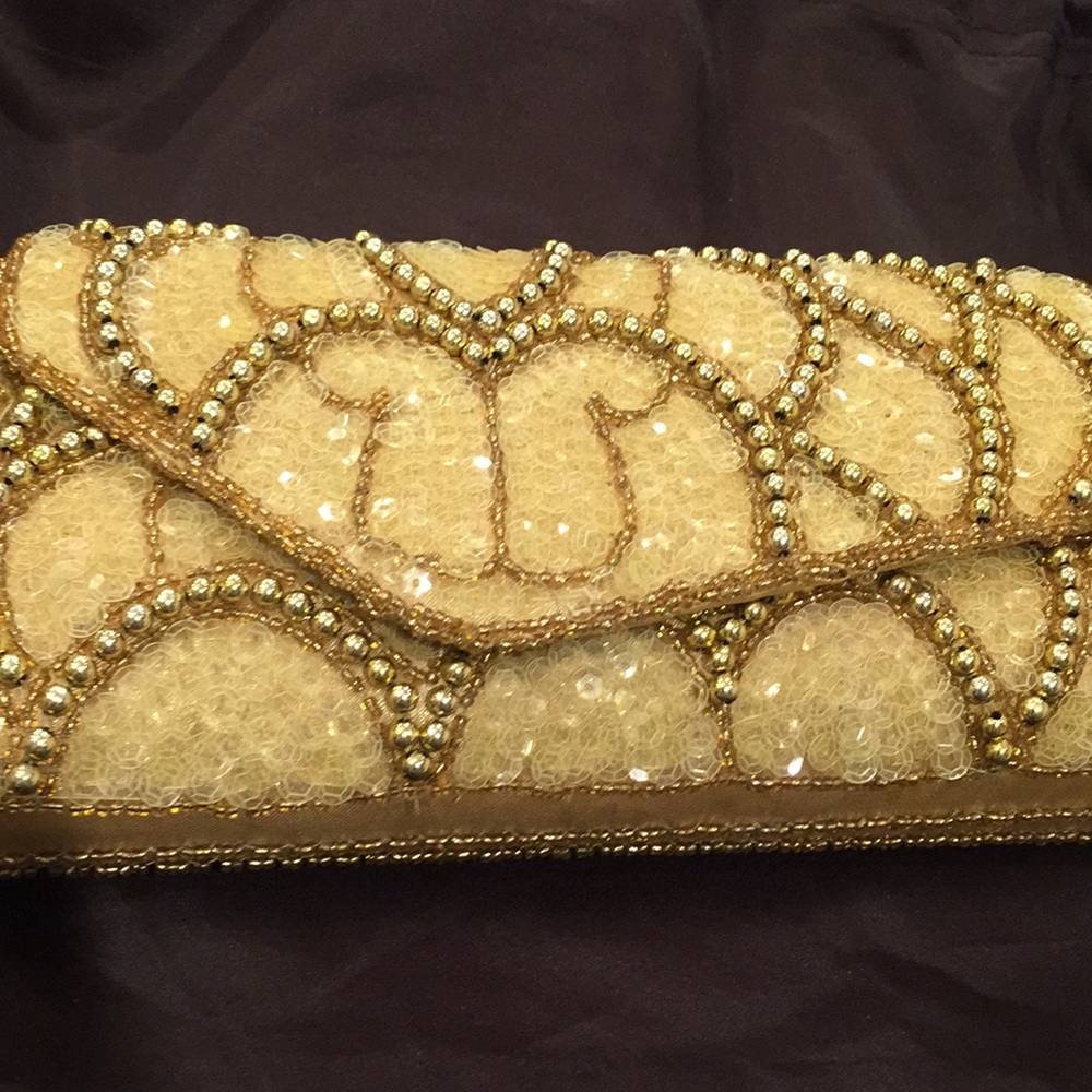 New Gold Beaded and Sequin Evening Bag
